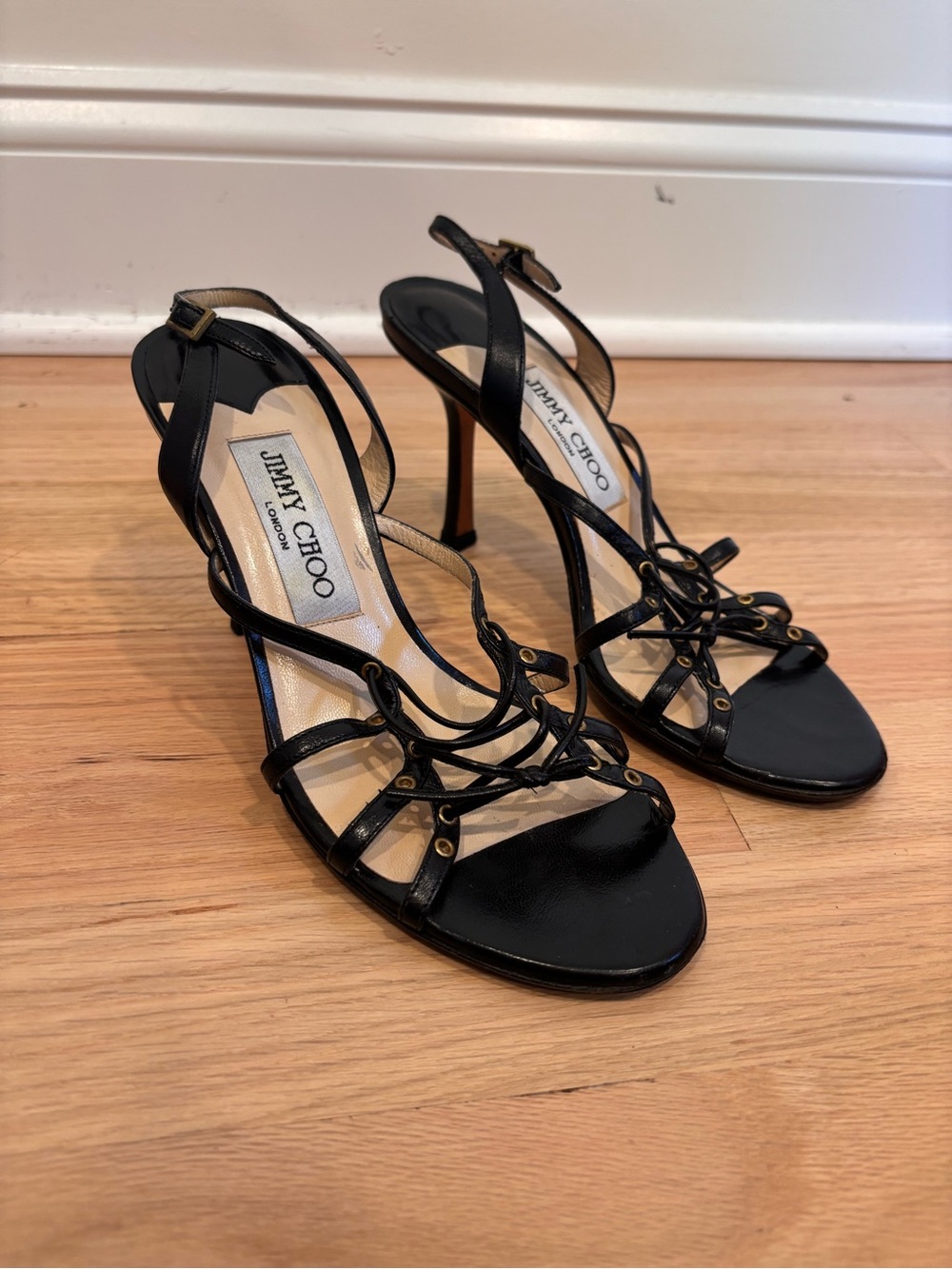 Jimmy Choo black leather strappy sandals size 36